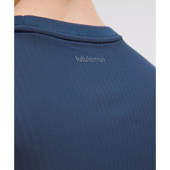 UV-Protective Striped Mesh Tennis Tee Shirt - Club Blue - Picture 4 of 4